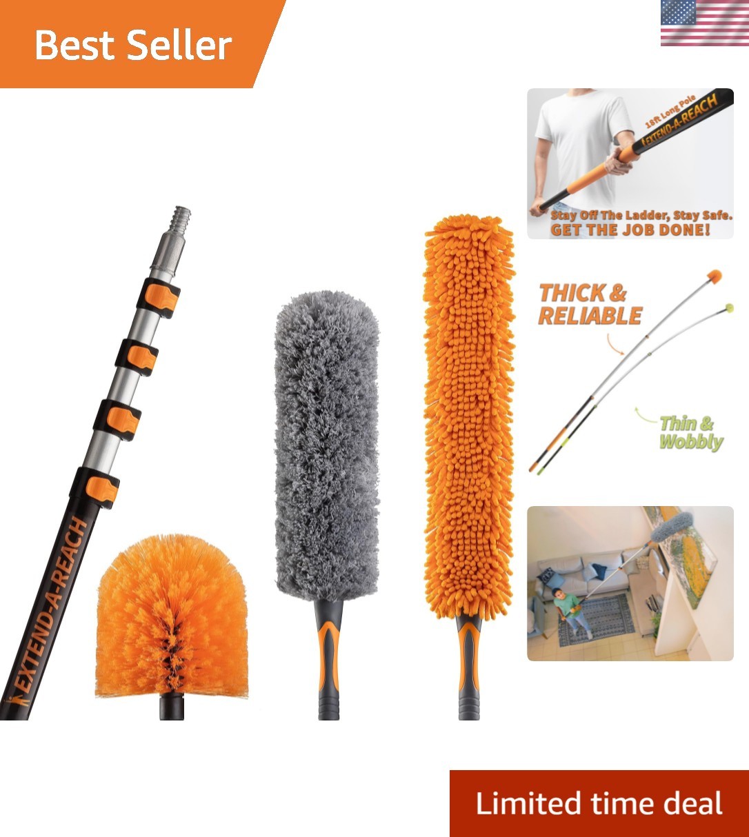 24 Foot High Duster Kit with 5-18 ft Telescopic Extension Pole | High Ceilin…