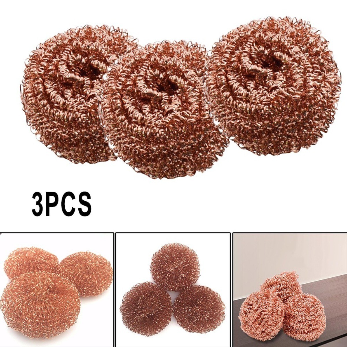 3 Pack Set Copper Metal Wire Sponge Balls For Iron Tip Nozzle And Slag Removal