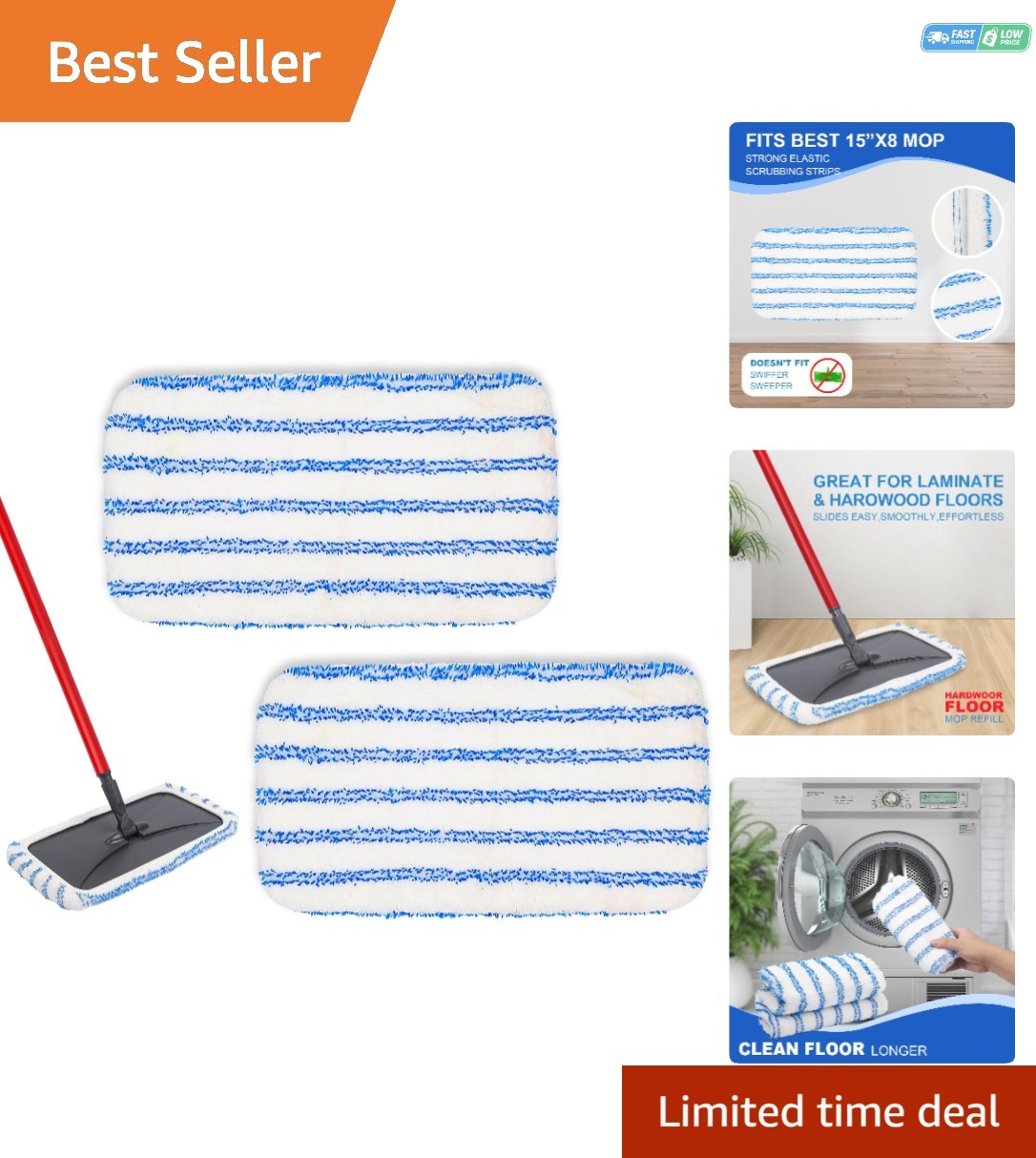 Effortless Cleaning with 2-Pack Reusable Microfiber Mop Pads for All Surfaces