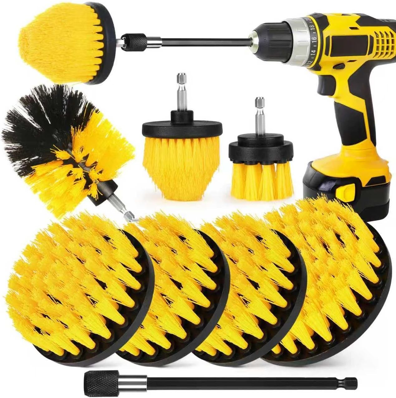 8 Pcs Drill Brush Attachment Set, Power Cleaning Scrub Brush Kit with Extend Lon