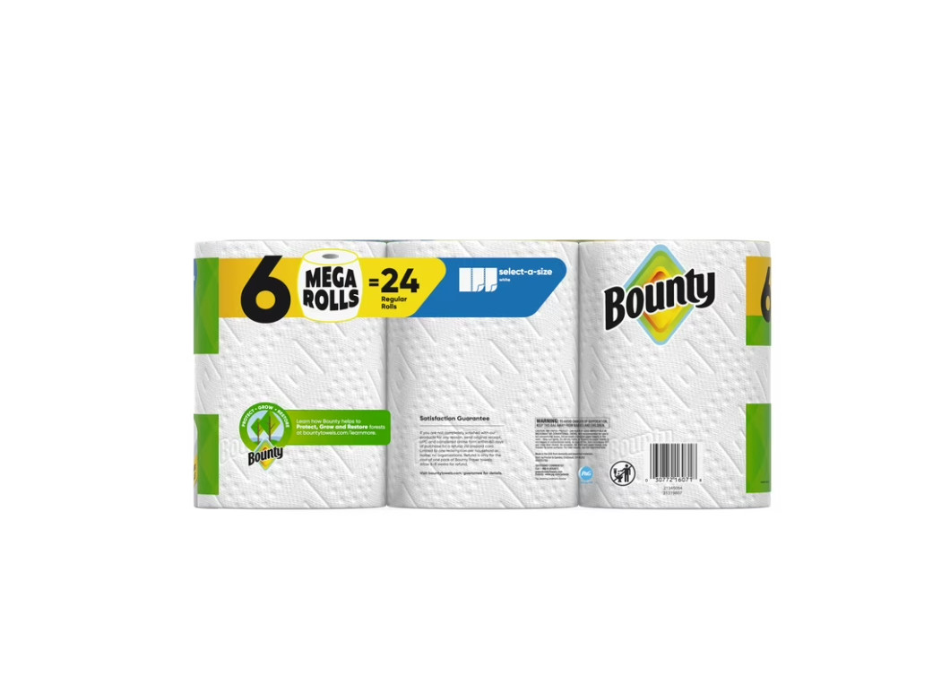 Bounty Paper Towels Select-A-Size White, 6 Mega Rolls