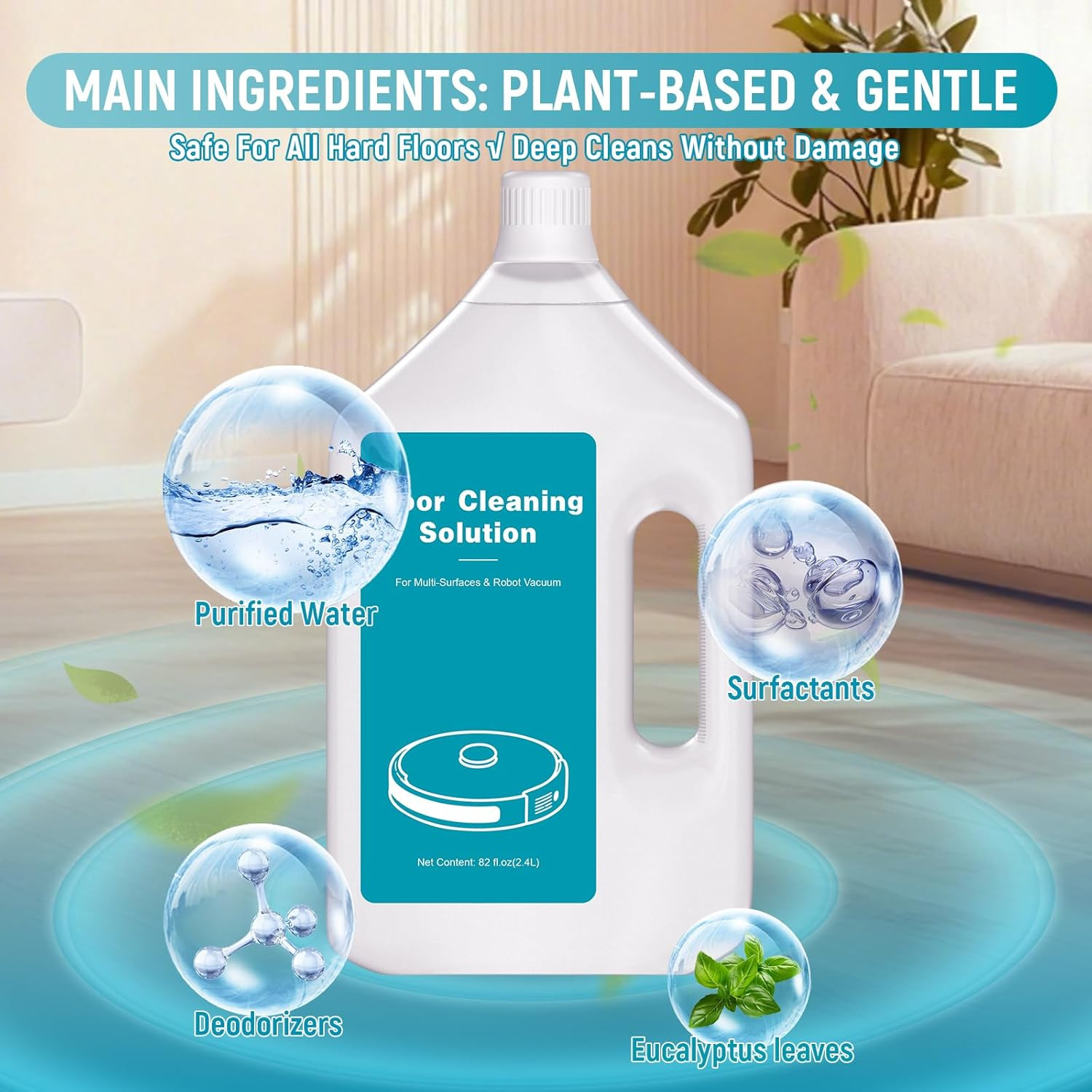 82 FL OZ/2.4 L Floor Cleaning Solution Compatible with Dreame X40/X50/L10s/L40/L