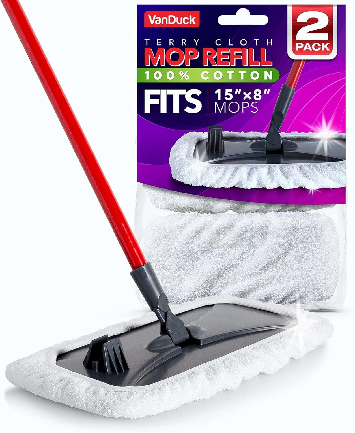 100% Cotton Pad Terry Cloth Mop Refills 15×8 inches, 2 Pack (Mop is Not