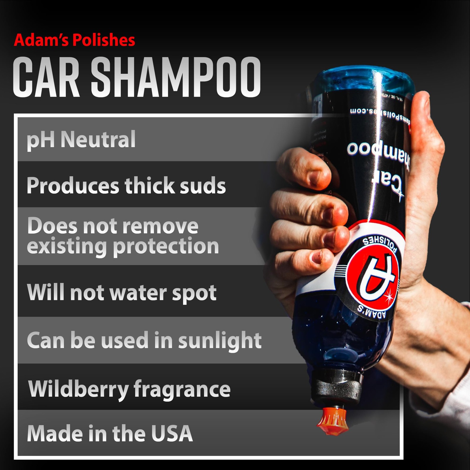 Adam’s Car Shampoo (16oz) – pH Best Biodegradable Car Wash Soap for Foam Cann…