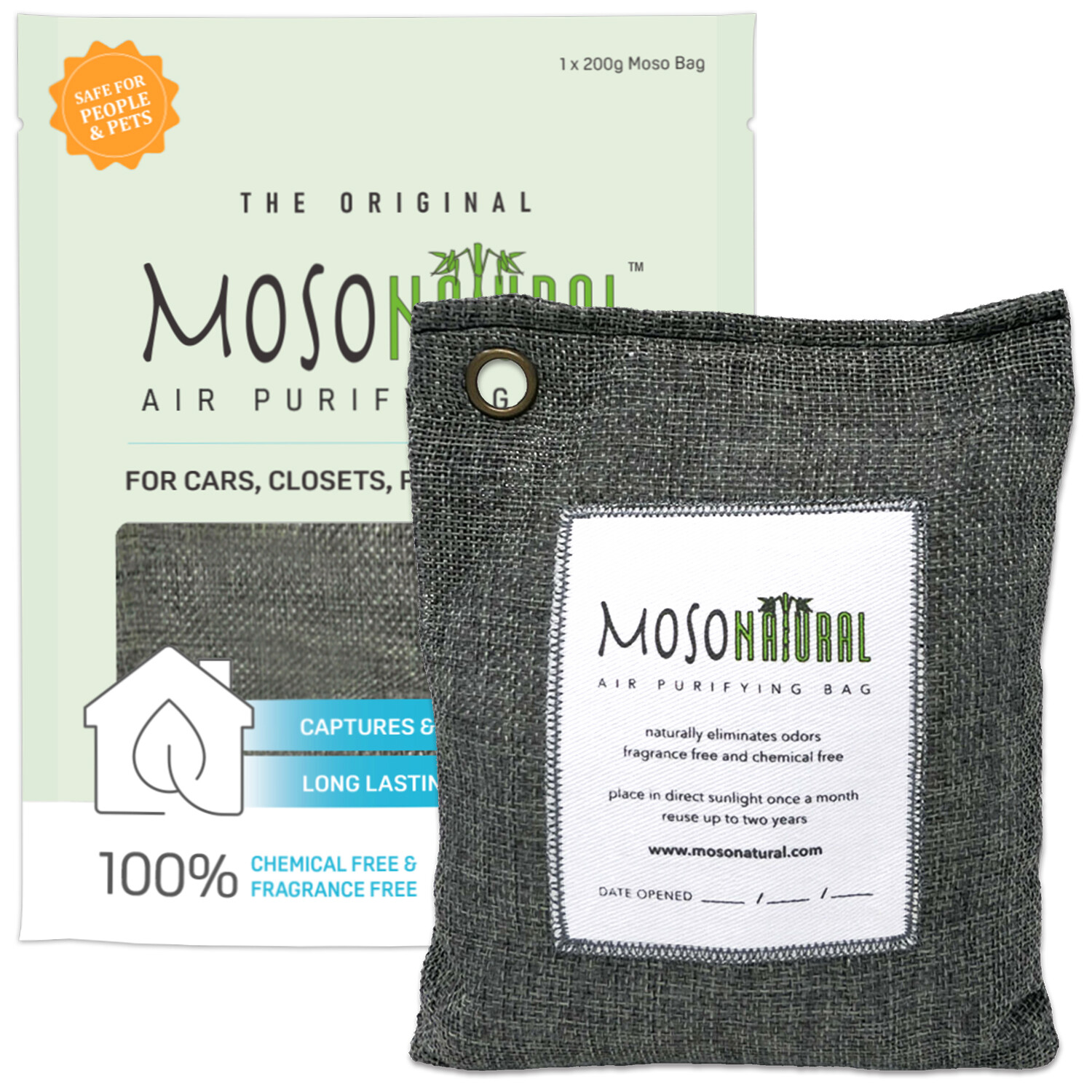 Moso Natural Air Purifying Bag 200g. Odor Eliminator for Car, Closet, Pet Area