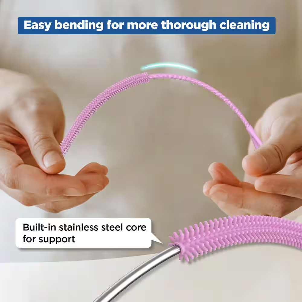 9.84 In. 6Mm+9Mm Non-Slip Disposable Silicone Straw Cleaner Brush for Cleaning T
