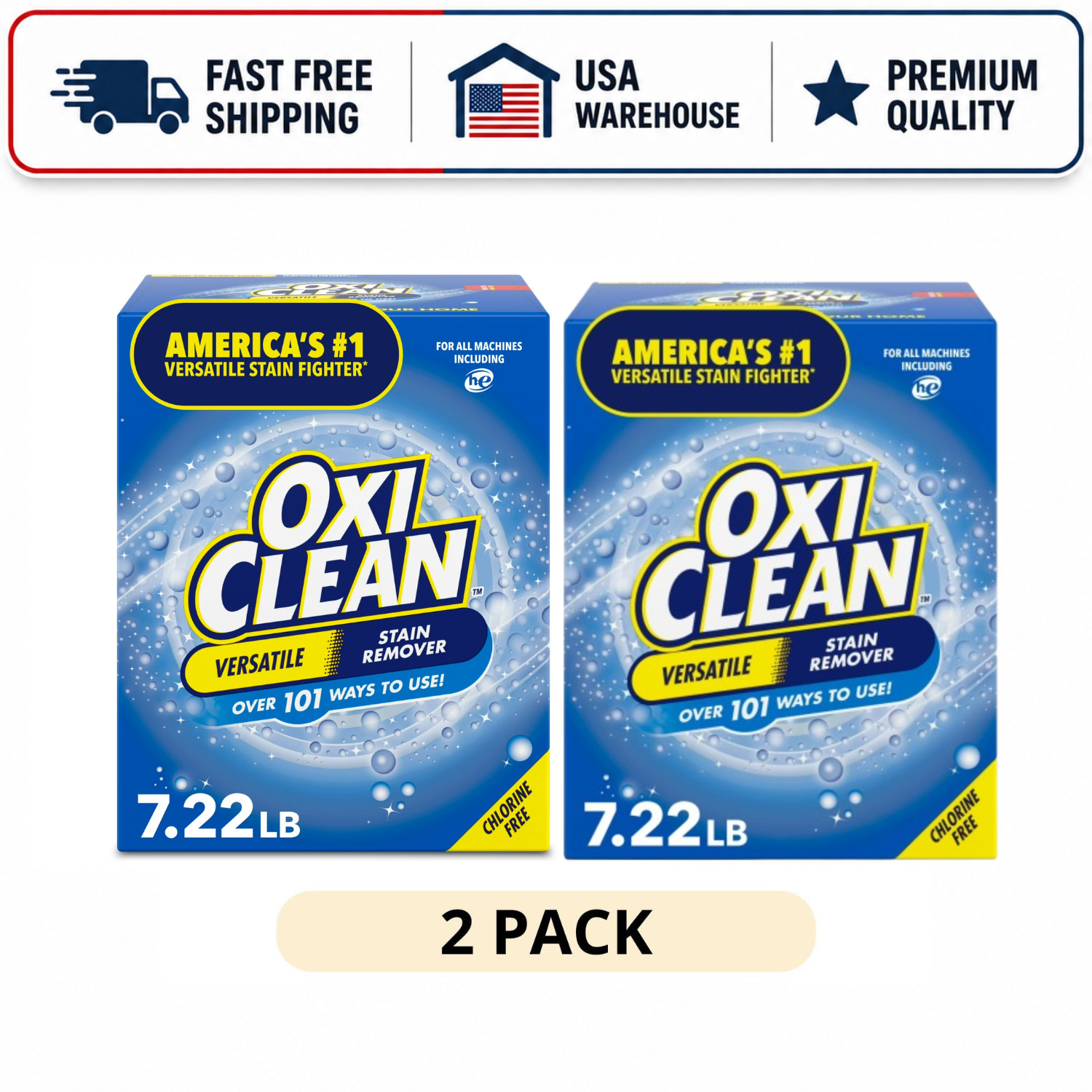 2 Pack OxiClean Versatile Stain Remover Powder 7.22 lb for Laundry and Home Use