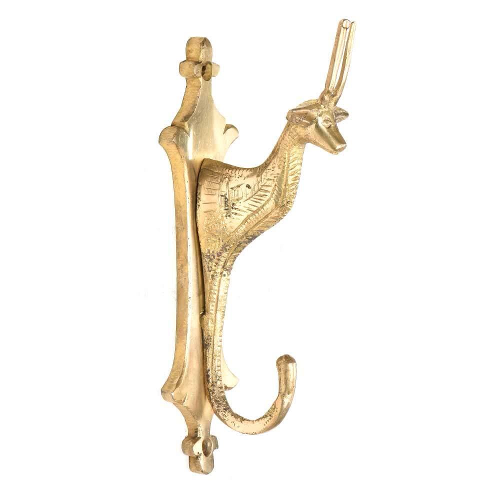 Handmade 6 Piece Decorative Wall Hooks Golden Giraffe Head Antique Brass 7.8 in