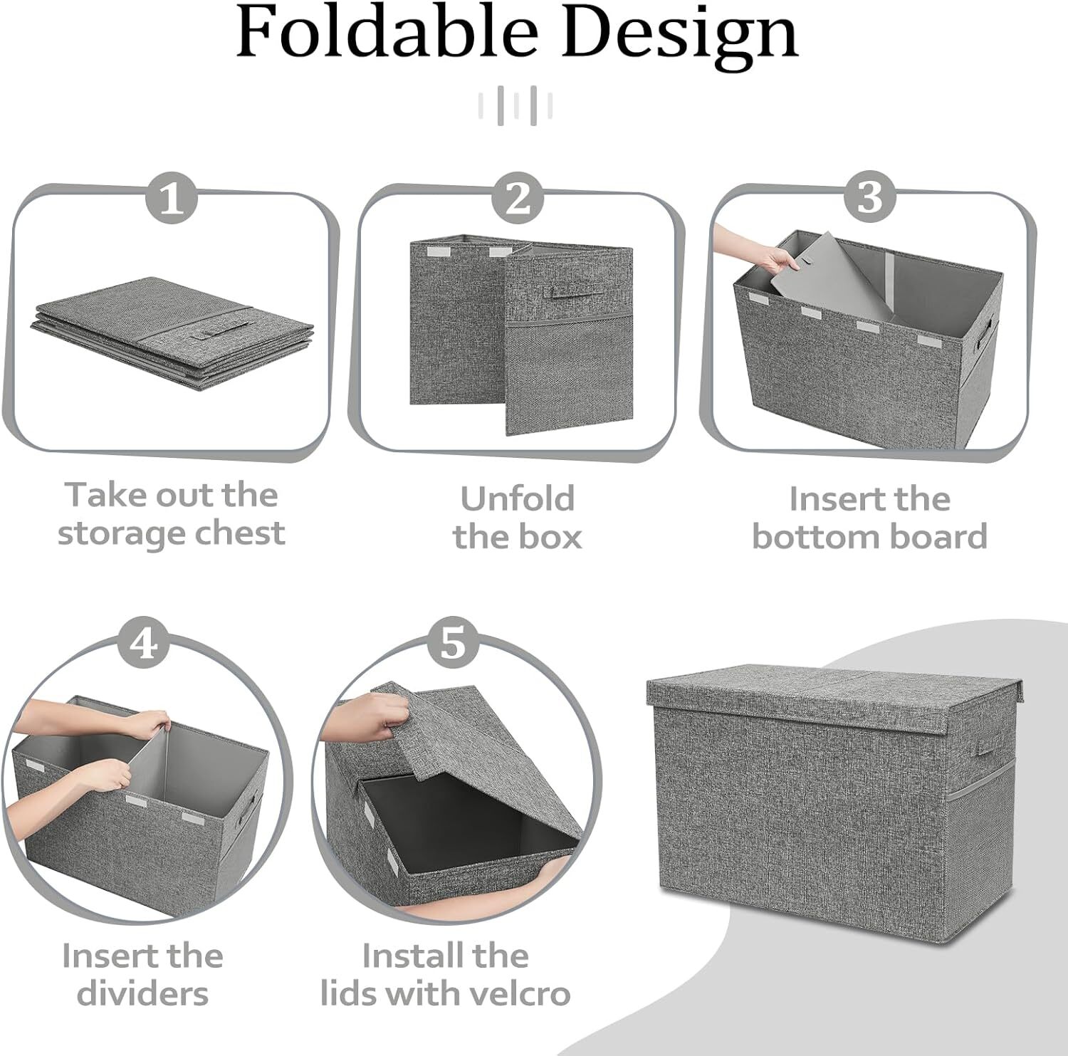 Large storage box with lid and handle, 25 inches × 13 inches × 16 inches, gray
