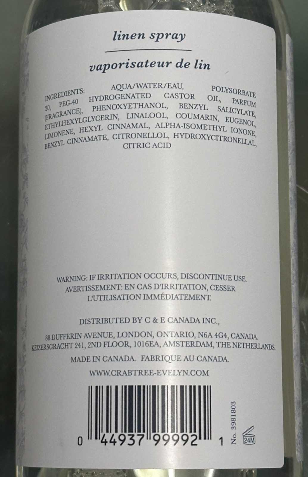 CRABTREE & EVELYN ~NANTUCKET BRIAR Fabric ROOM LINEN SPRAY 500ML Made in Canada