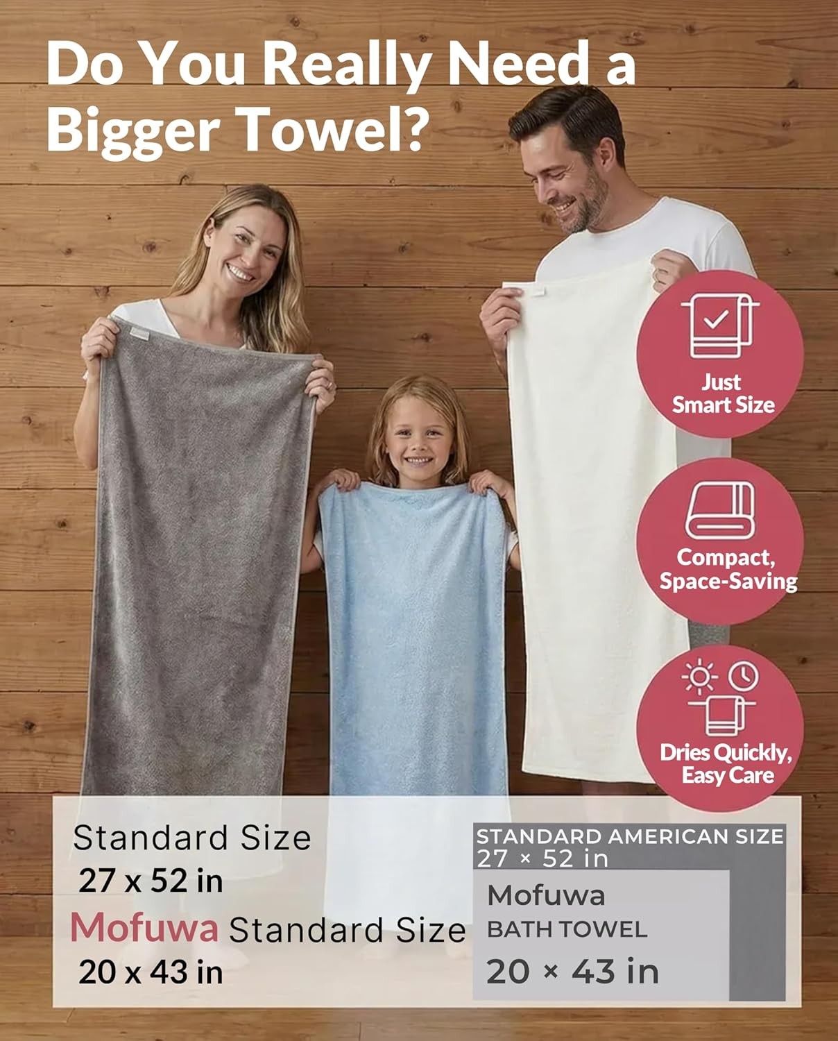 Microfiber Bath Towels Set, Compact Size 20 x 43 in, Hyaluronic Acid-Infused,