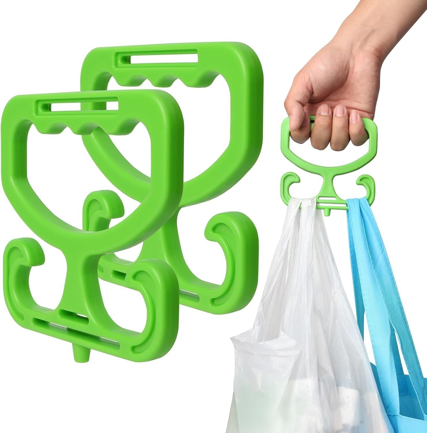 Heavy Duty 2 Pack Grocery Bag Carrier – Comfortable Grip, Holds 80 lbs. Green