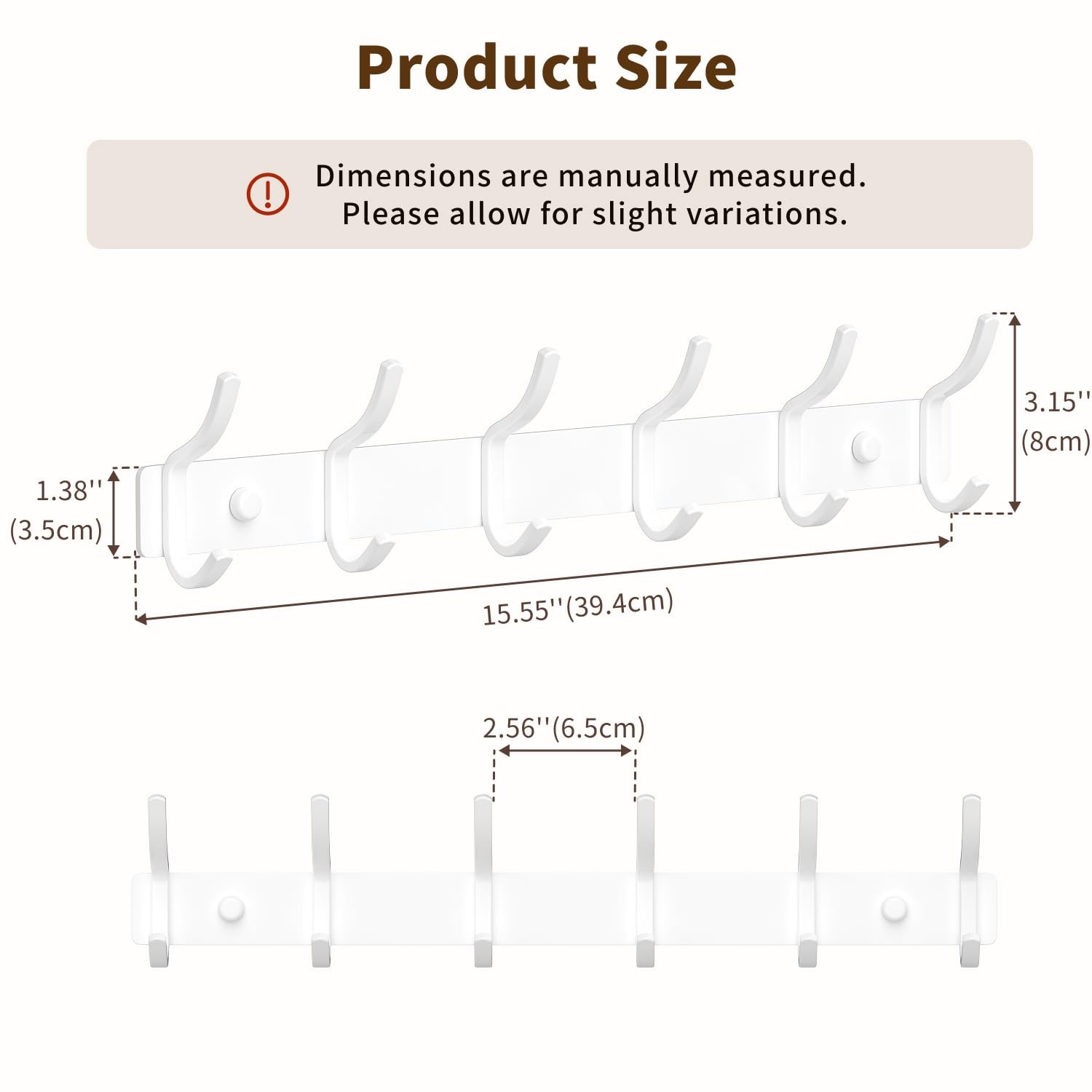 White Coat Rack Wall Mount 15 Inch Arc Shaped 6 Hooks Entryway Hanger 1 PCS