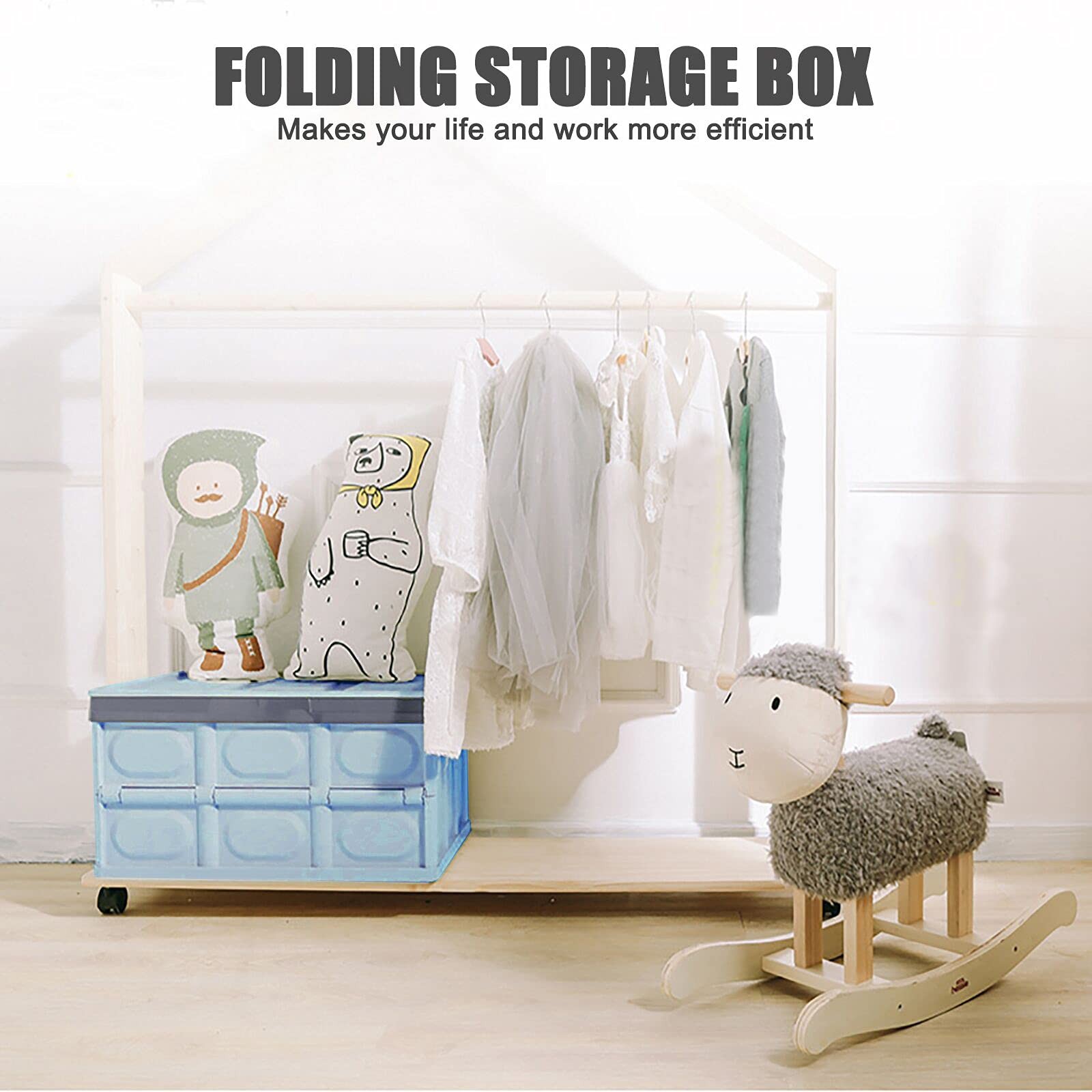 Lidded Storage Bins 2 Pack 30L Blue – Stackable Collapsible Plastic Crates