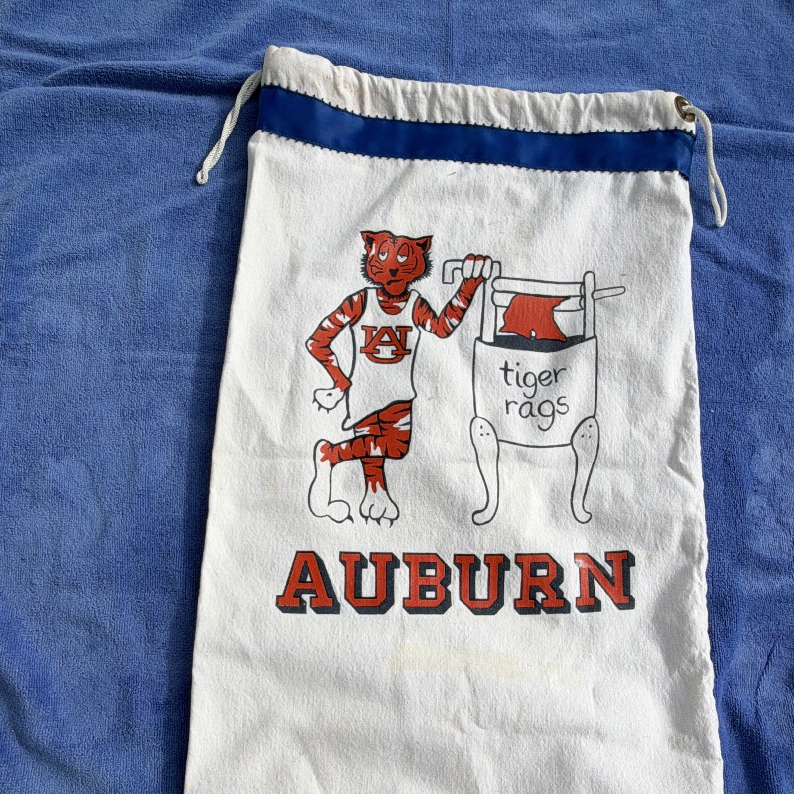 Auburn Tigers Drawstring Laundry Bag White/Blue Graphic Print