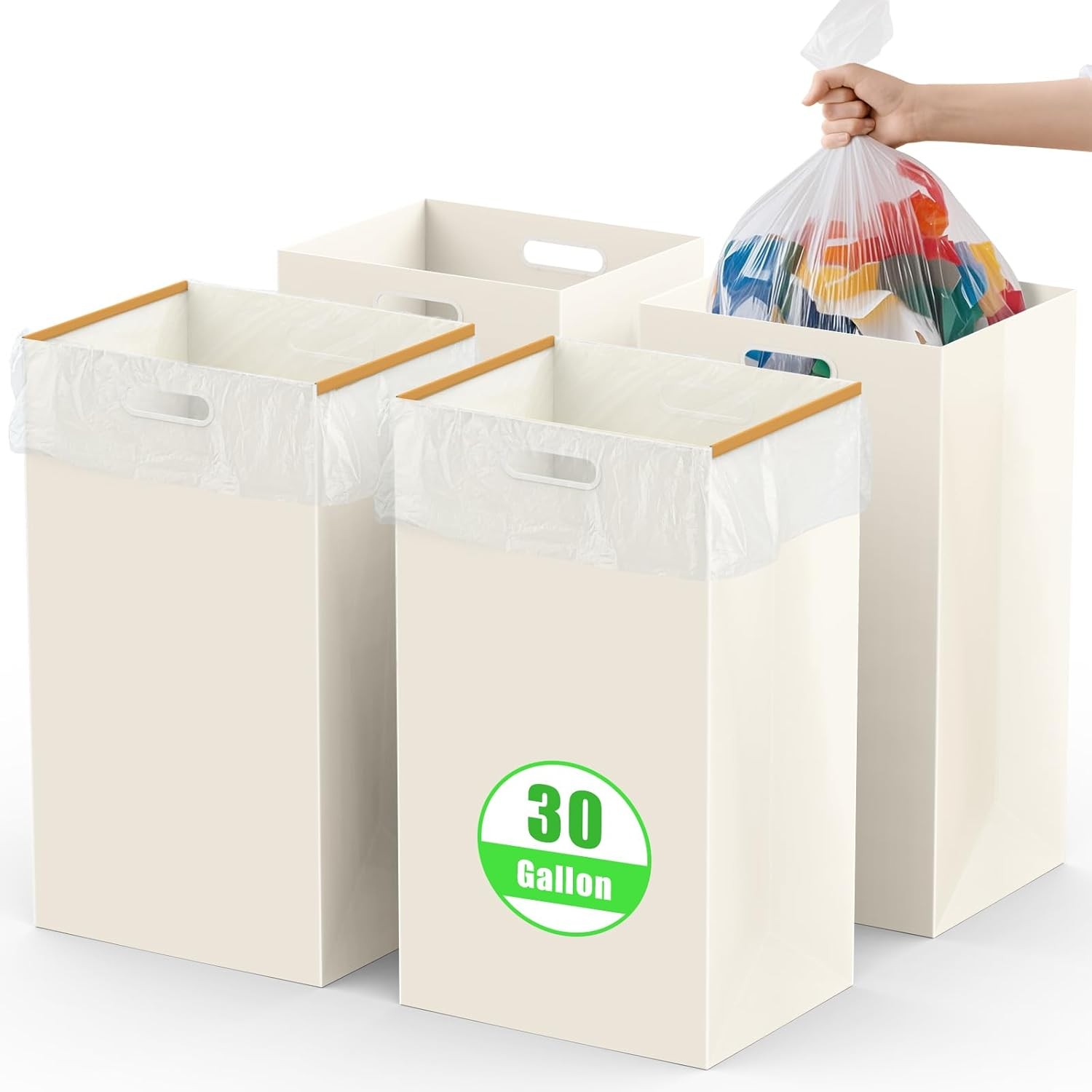 30 Gallon Disposable Trash Cans with Built-in Handles, 4 Pack Extra Large