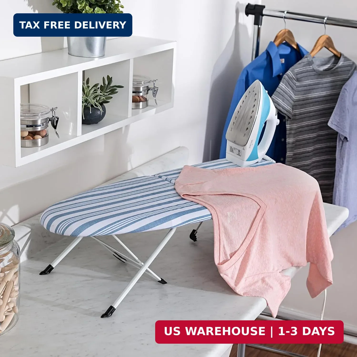 Folding Tabletop Ironing Board with Iron Rest, Blue, 32” L X 12” W, Steel Frame