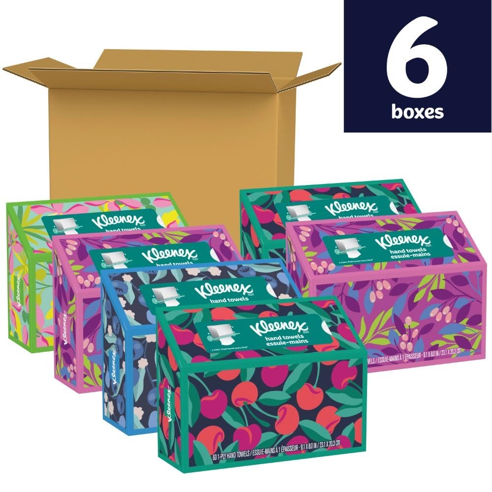Kleenex Disposable Paper Hand Towels, 6 Boxes, 60 Towels (Pack of 6), White