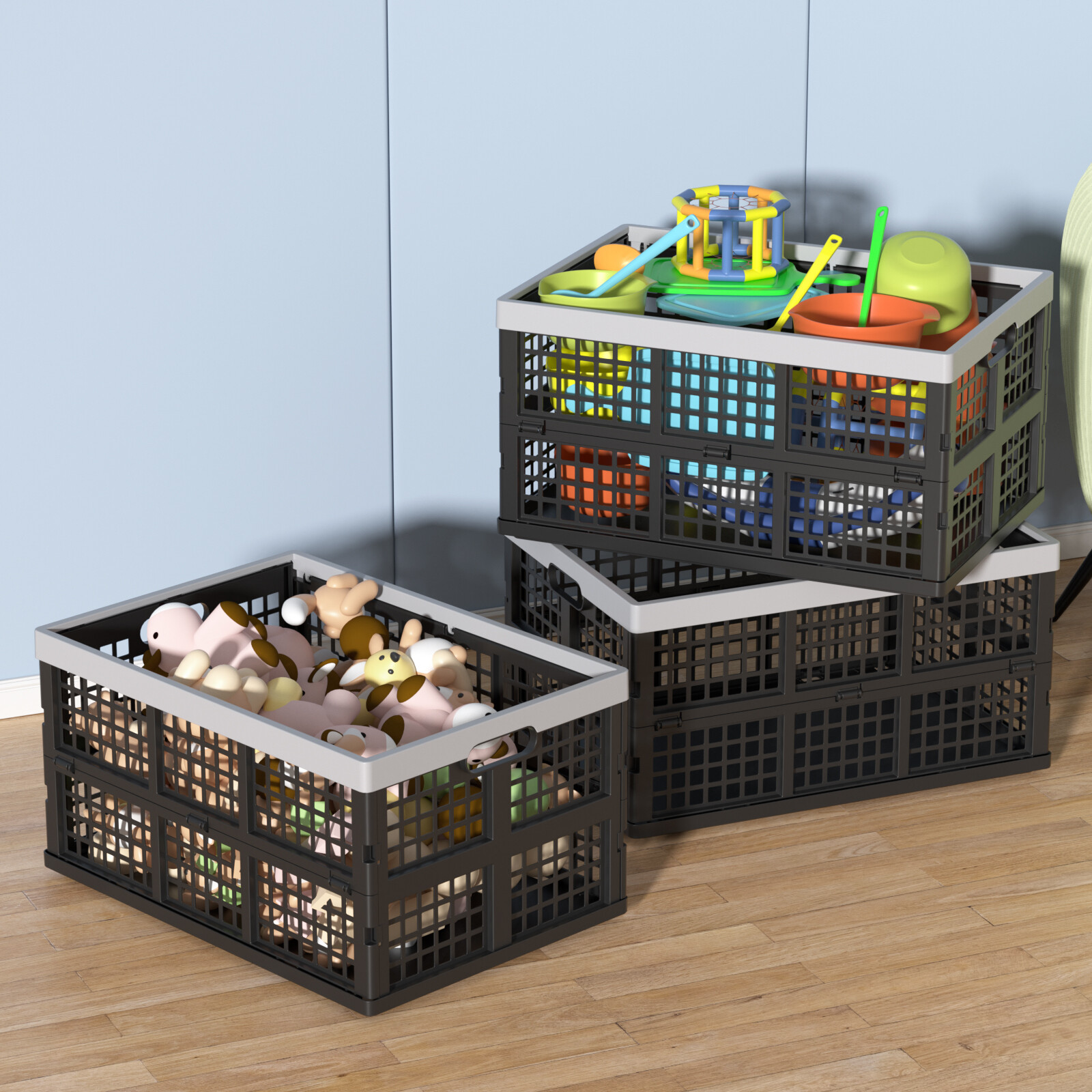 2/3/4-Packs 42 Liters Plastic Collapsible Storage Crate Folding Milk Crate Bins