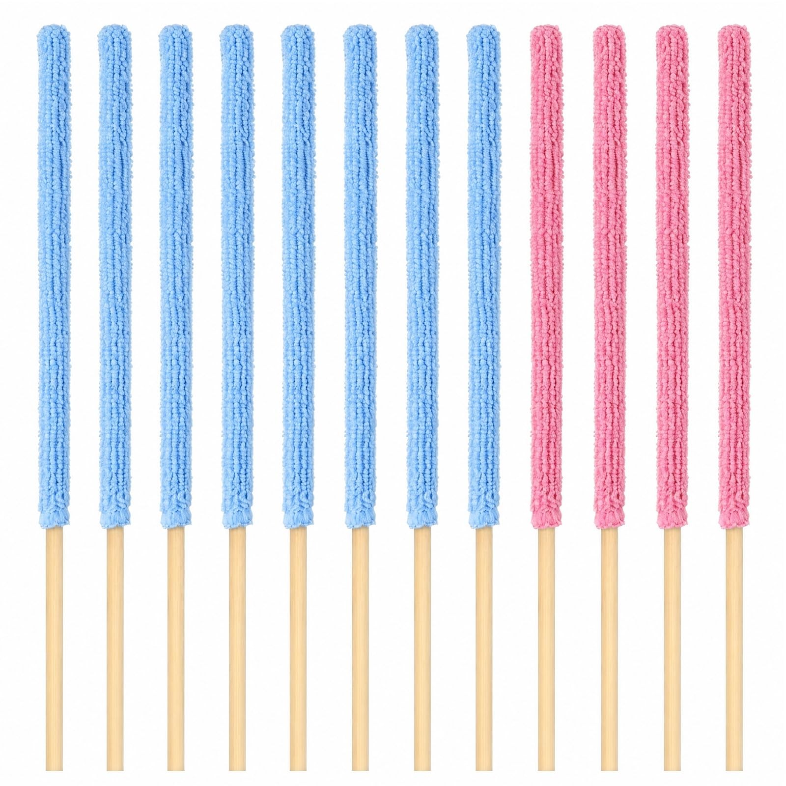 12 Pcs Blue Pink Microfiber Detail Duster Sticks 10.3 Inch
