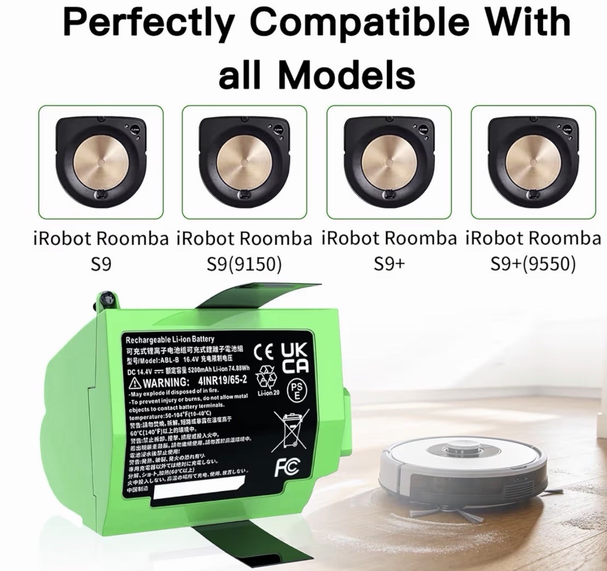 5200mAh Replacement Battery for Roomba S9 S9+ 9550 955020 ABL-B 14.4V