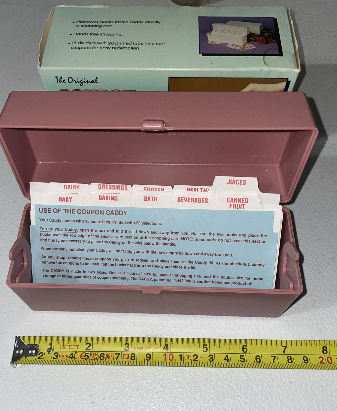 The Original Coupon Caddy Grocery Shopping Cart Organizer Large Dusty Pink w/Box