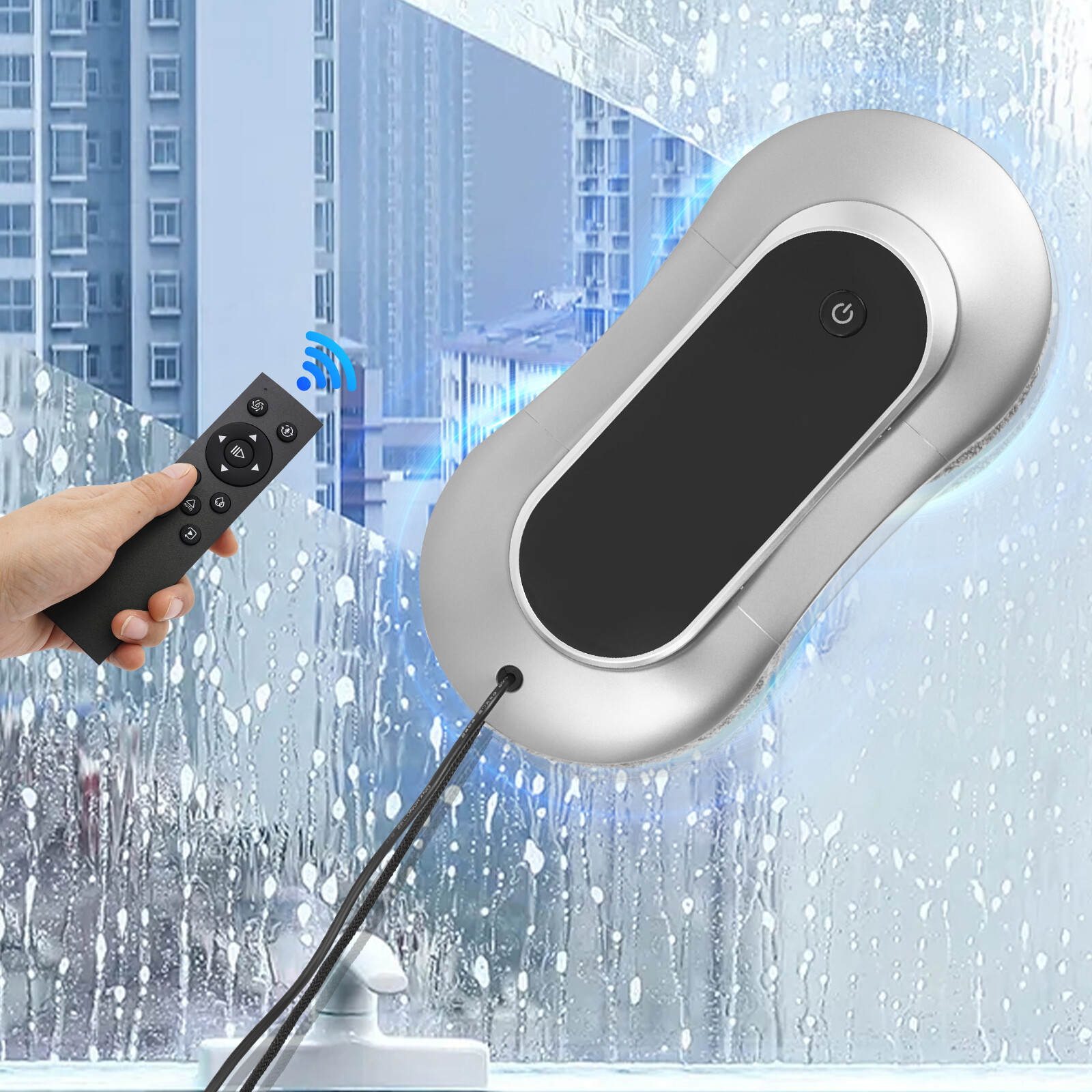 80W Bilateral Ultrasonic Nozzles Remote Silver-gray Smart Window Cleaning Robot