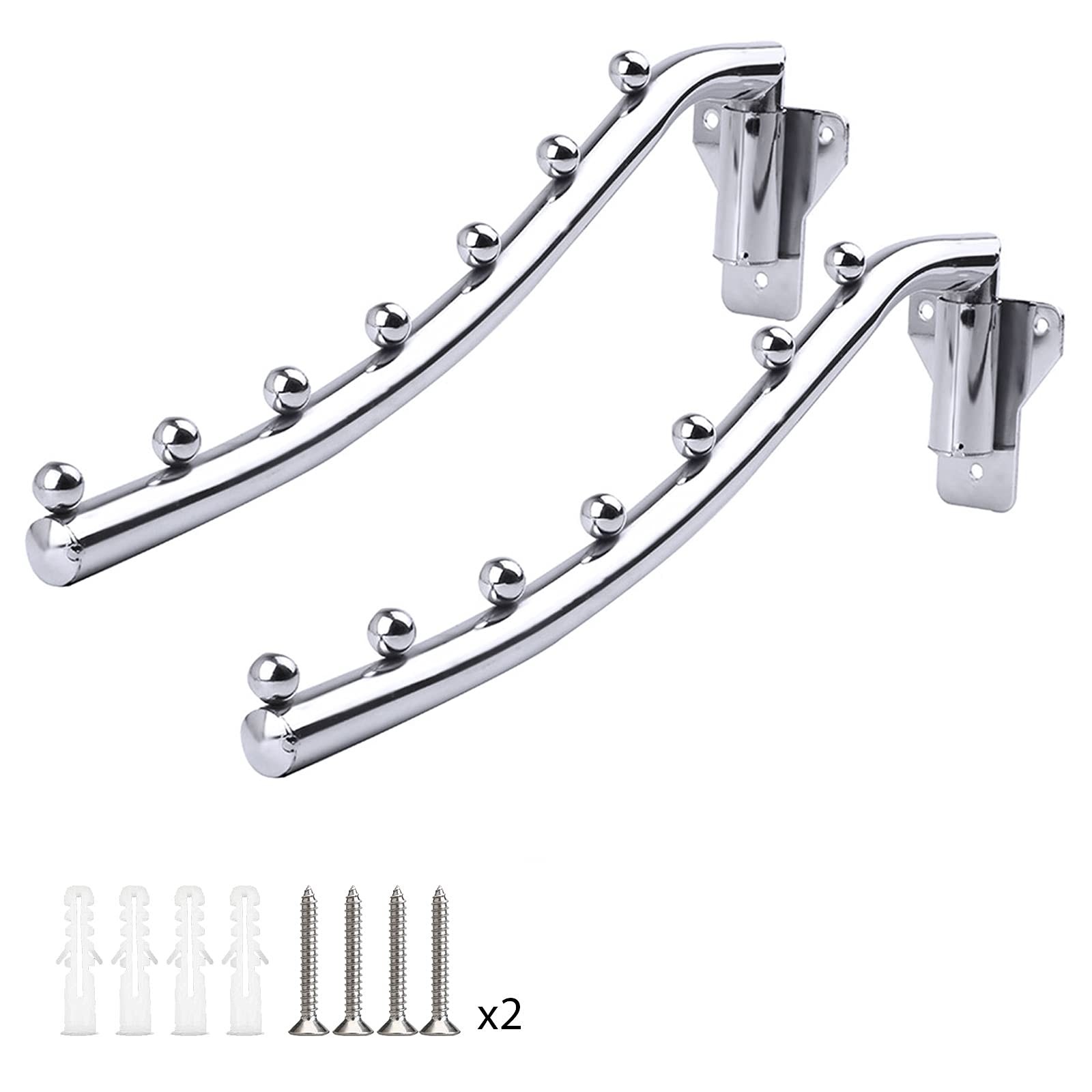 2 Pack Folding Wall Mounted Clothes Rack Swing Arm Coat Stainless Steel Hook