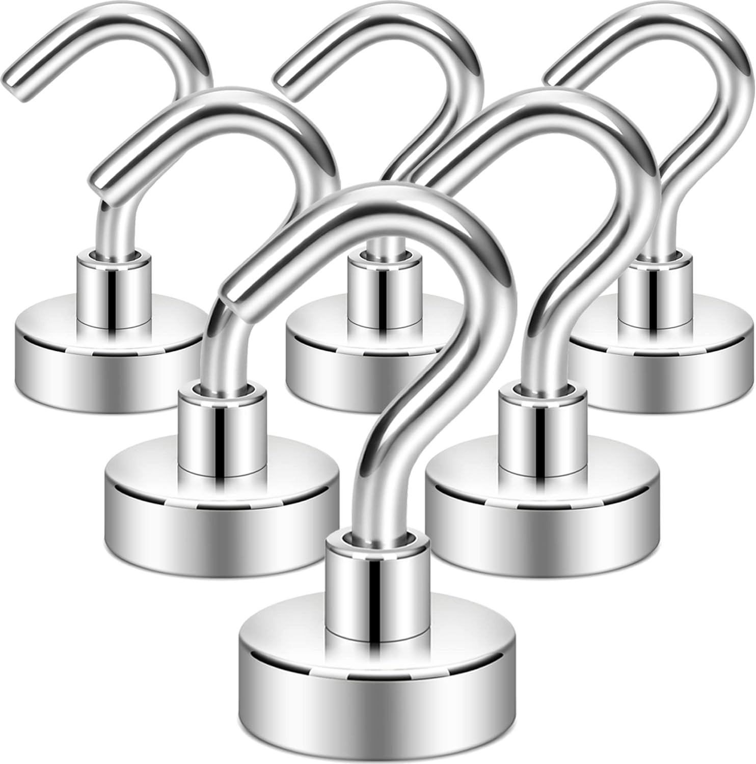 Ultra-Strong 6-Pack 30lb+ Magnetic Hooks with Rust-Free Finish for Versatile Use