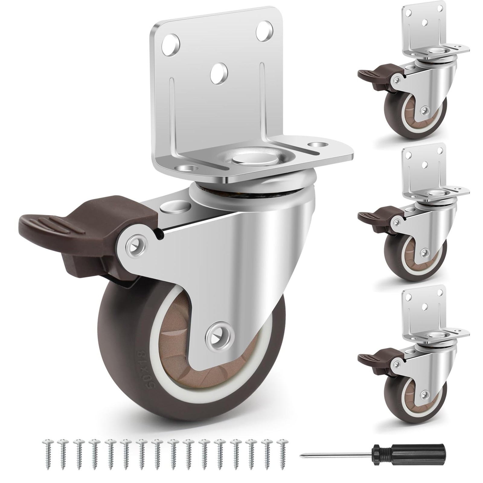 4 Pack 2 Inch Side Mount Casters Furniture Wheels with Brake for Coffee Tables