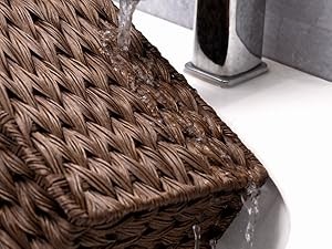 Wicker Storage Baskets, Waterproof Wicker Basket with Handles, Trapezoid Woven