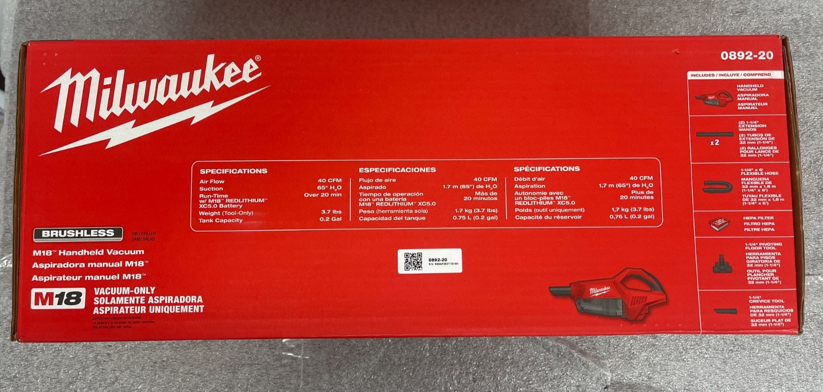 Milwaukee 0892-20 M18 Brushless Handheld Vacuum Tool Only 18V HEPA Filter