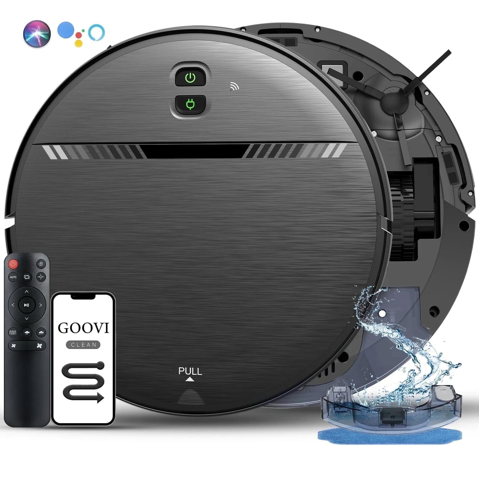 GOOVI Robot Vacuum Mop Combo Cleaner With Alexa/WiFi/App Connection (Black)