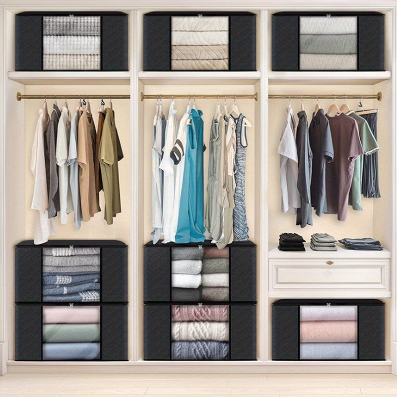 3-piece Storage Bag Foldable Closet Storage Container with Lid Reinforced Handle