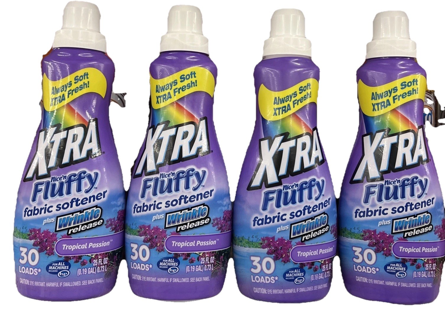 4 Pack- XTRA Tropical Passion Nice N Fluffy Fabric Softener 25 Fl. Oz. (Each)