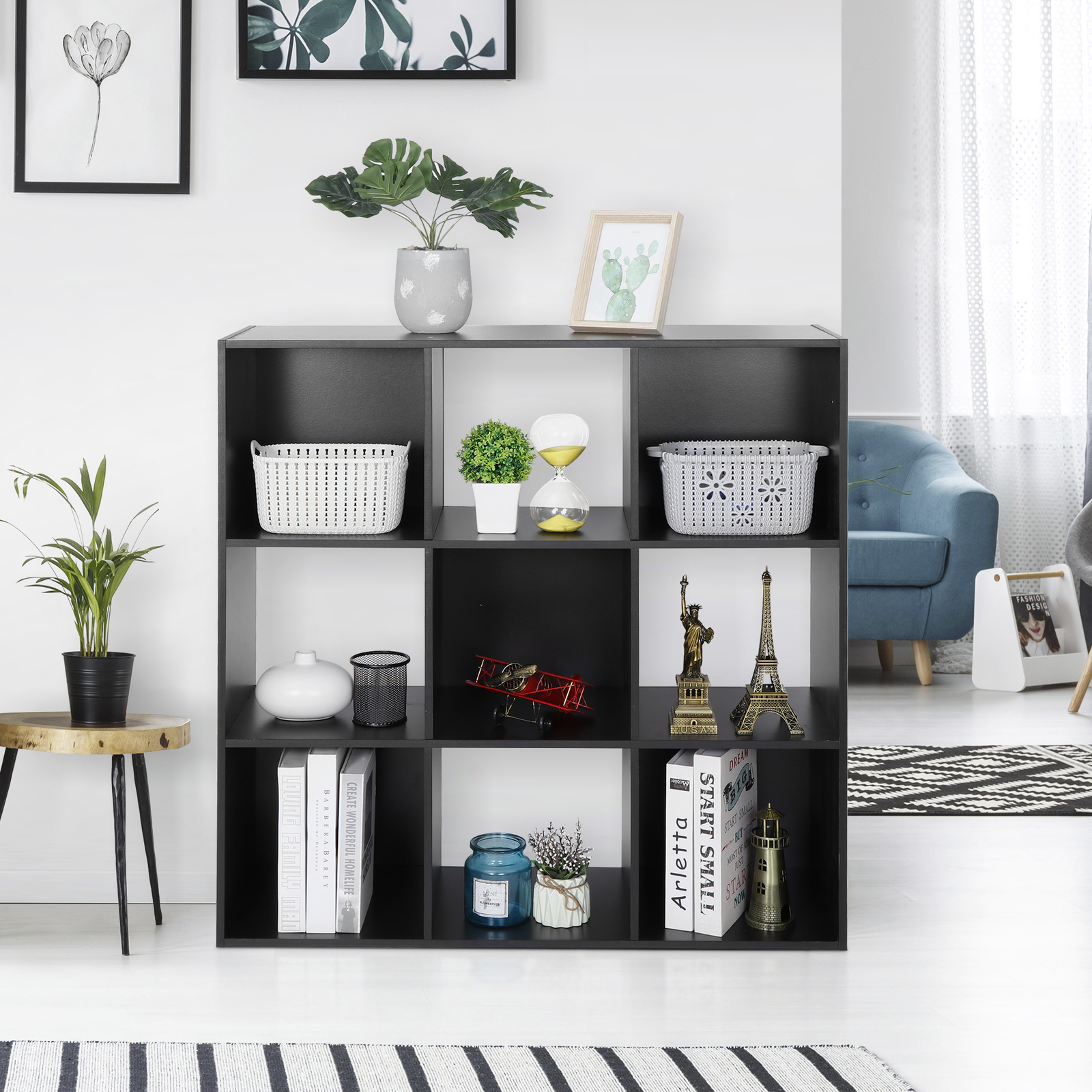 9 Cube Storage Organizer Wooden Display Cube Shelf 5 Removable Back Panels Black