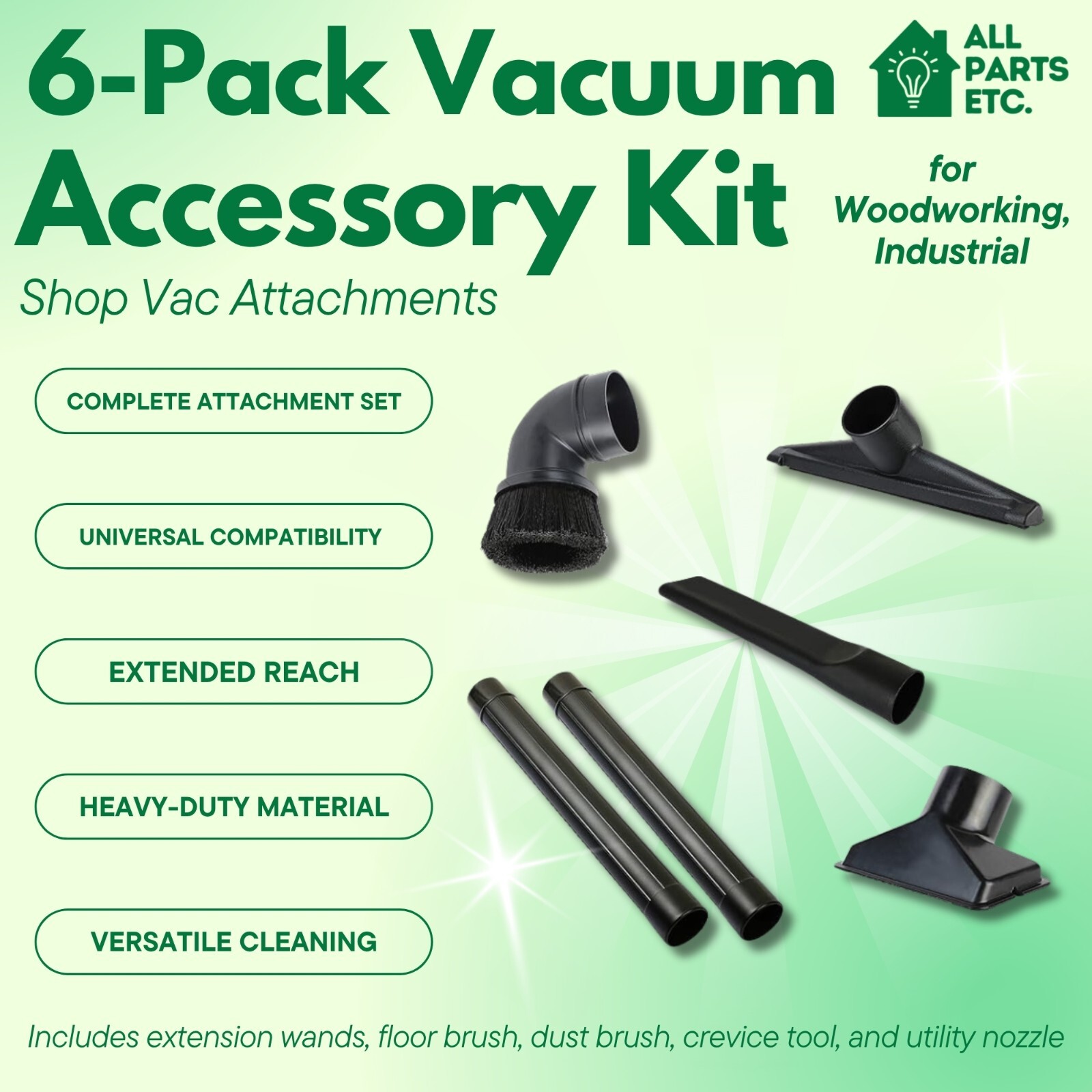 2.5″ Vacuum Attachments for Shop Vac – 6-Piece Wet Dry Vacuum Accessories Kit