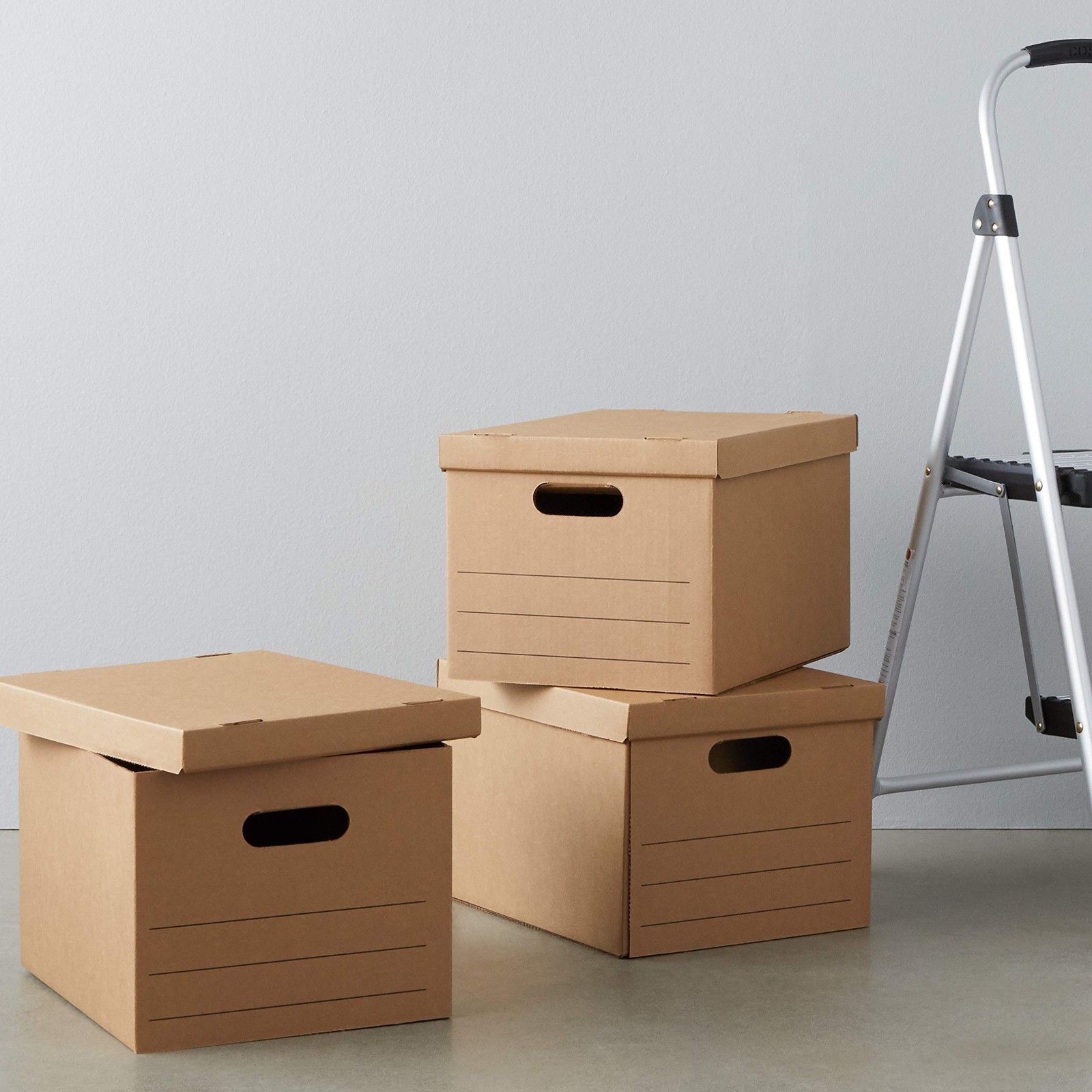 Moving & Storage Boxes with Handles, Lift-Off Lids, Collapsible, 15x10x12 in, 20