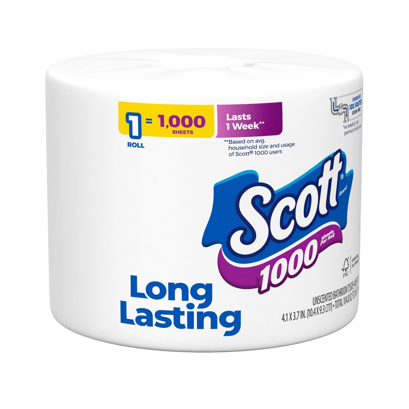Scott 1000 1-Ply Toilet Paper 1 Roll Strong & Soft Bath Tissue Long Lasting