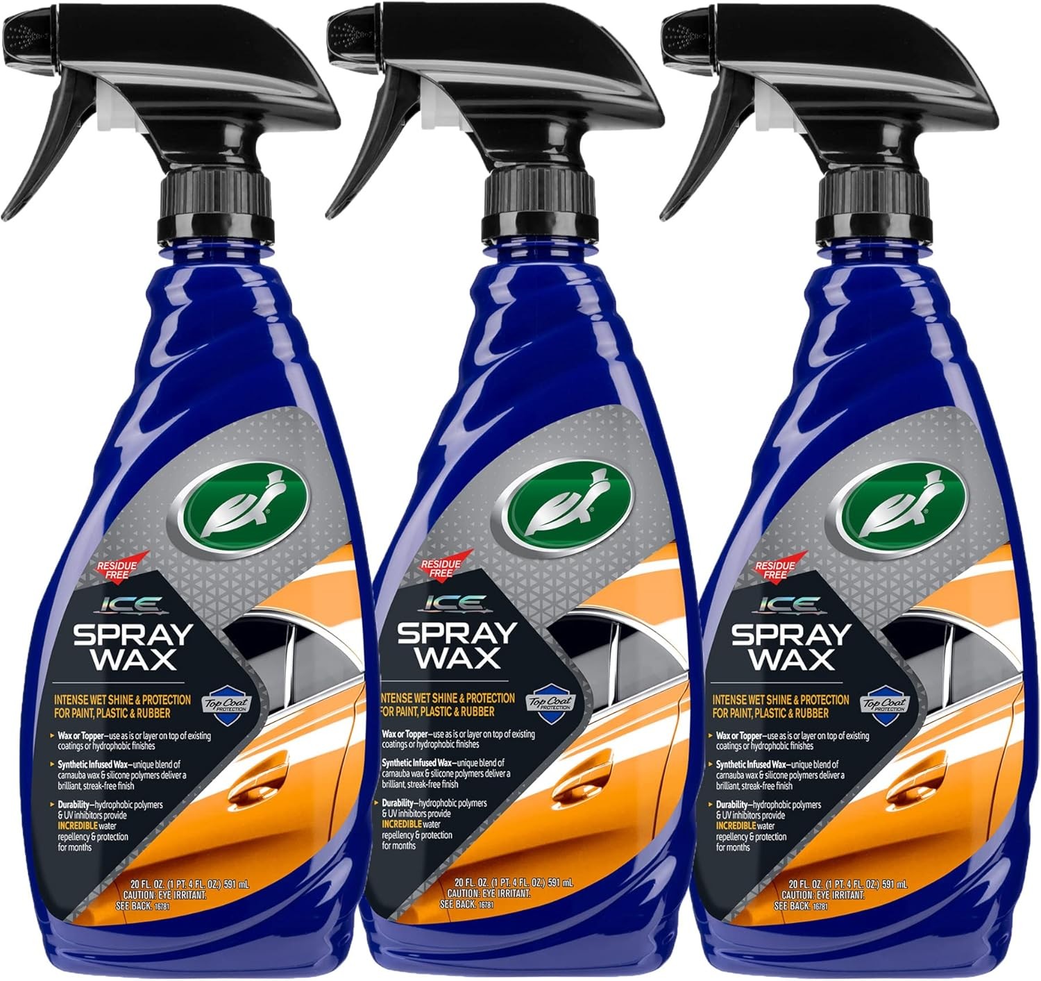 Turtle Wax ICE Spray Wax – 20 oz. Trigger Spray, 3 Packs