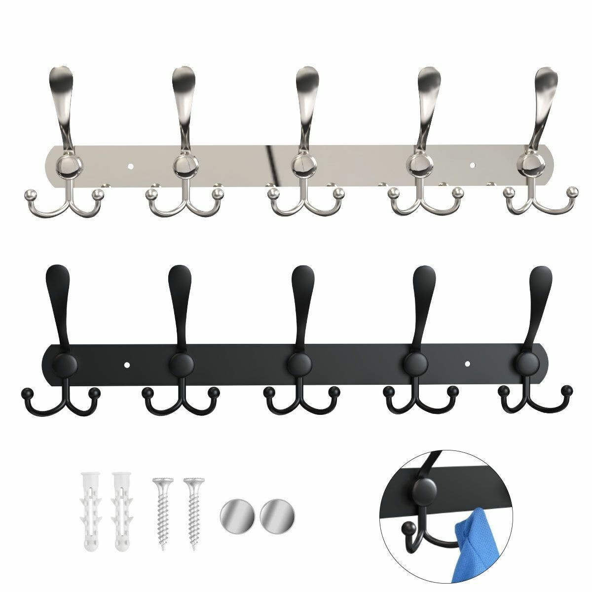 Stainless Steel 15 Hooks Coat Robe Hat Clothes Wall Mount Hanger Towel Rack 2025