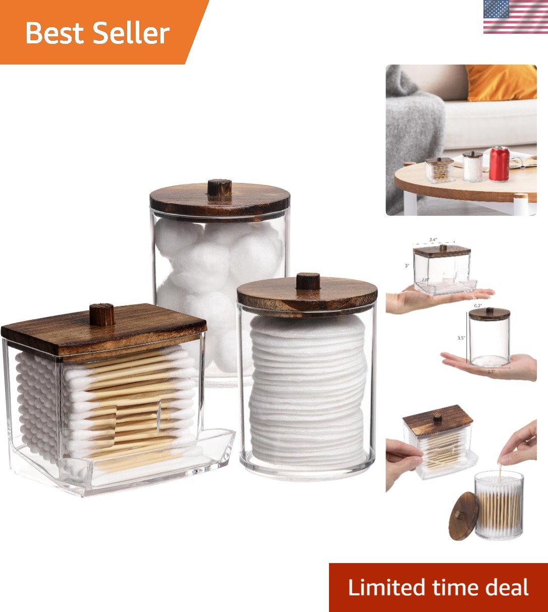 Versatile Apothecary Jars for Cotton Swabs & Bath Essentials – 3 Container Set