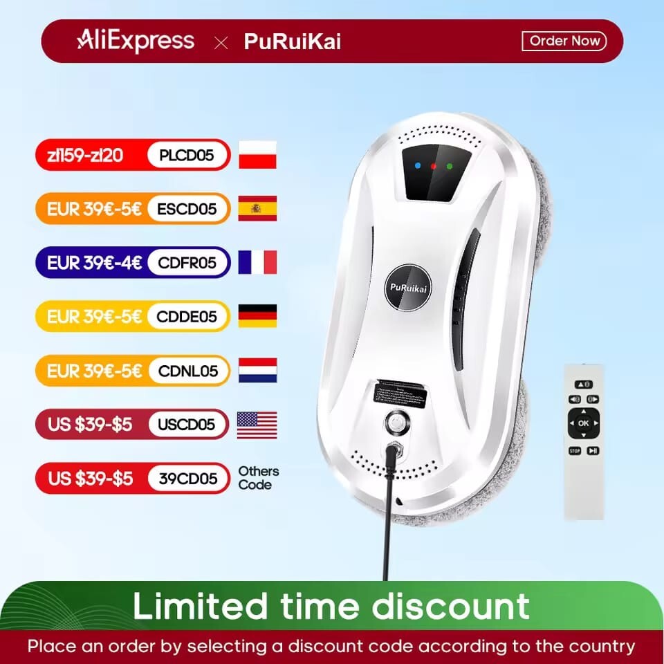 PuRuiKai Window Cleaning Robot | Ultra-Thin Vacuum Cleaner w/ Remote Control