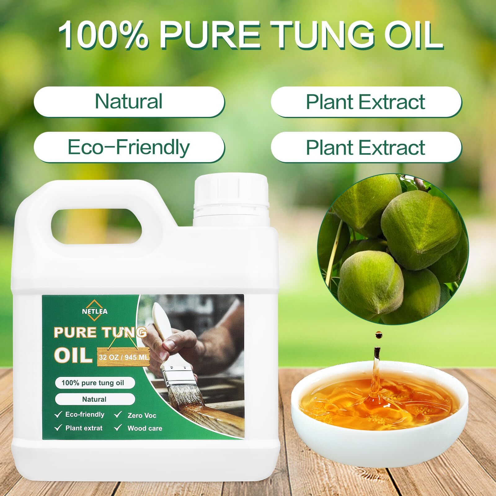 32OZ Tung Oil with a Soft Towel for Wood Finishing,Food Safety for Furniture