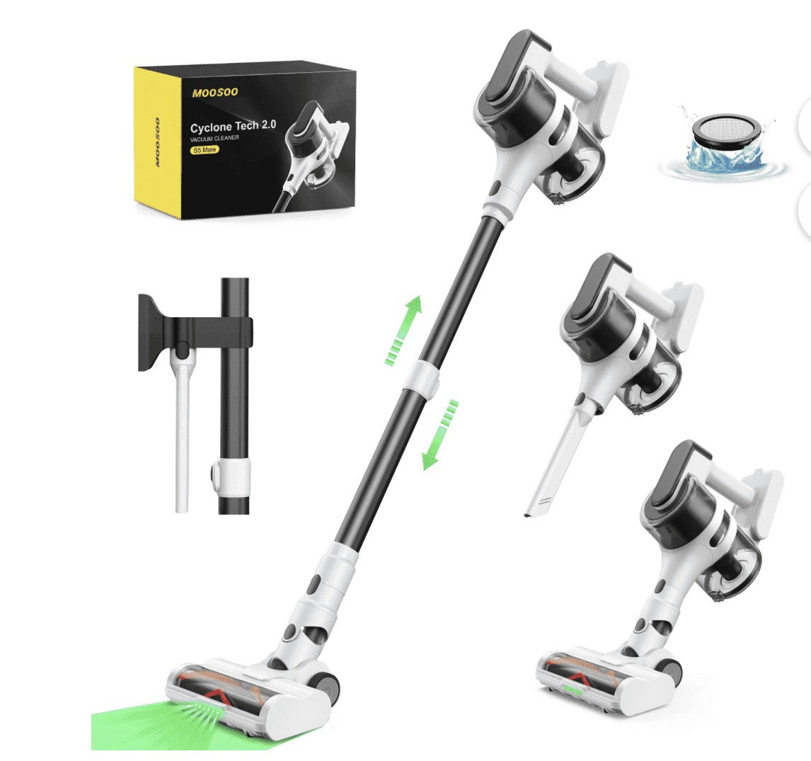 Moosoo Cordless Vacuum Cleaner, 55 mins max runtime, 23KPa Suction S5 Mate