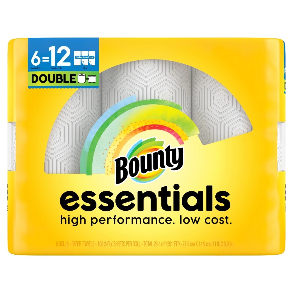 Essentials Select-A-Size Paper Towels, 6 Double Rolls,White,108 Sheets Per Roll