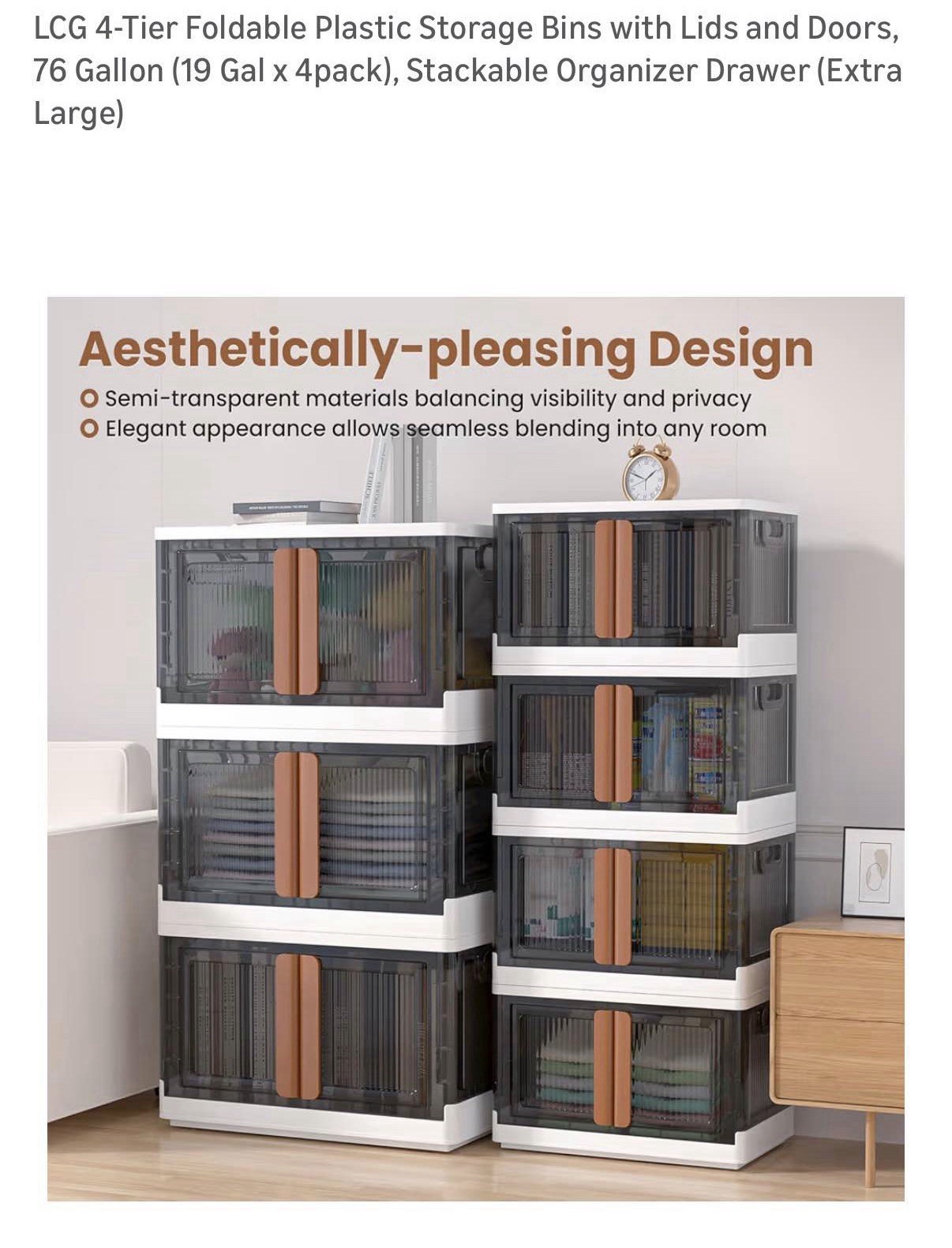 HAIXIN 3 tier Foldable Stackable Plastic Storage Bins with Lids.
