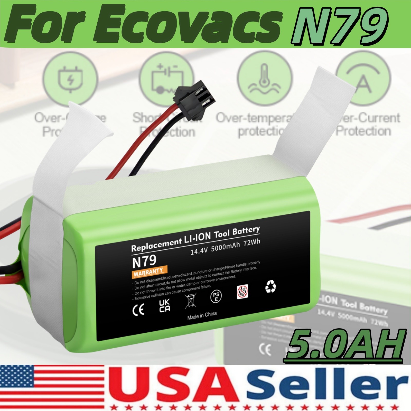 5.0Ah N79 Battery Replace For Ecovacs Deebot N79S, N79SE, 500, DN622, Deebot 661