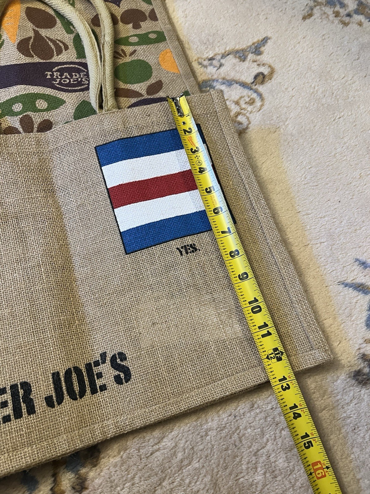 3 Trader Joe’s Jute Burlap Expand Tote Bag Vegetables Eggplant Yes Nautical Flag