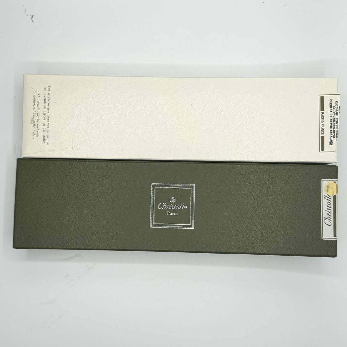 Christofle Gift / Storage Box 11.5x3x1.25 in. Green w/ Silver LOGO – EMPTY 1061